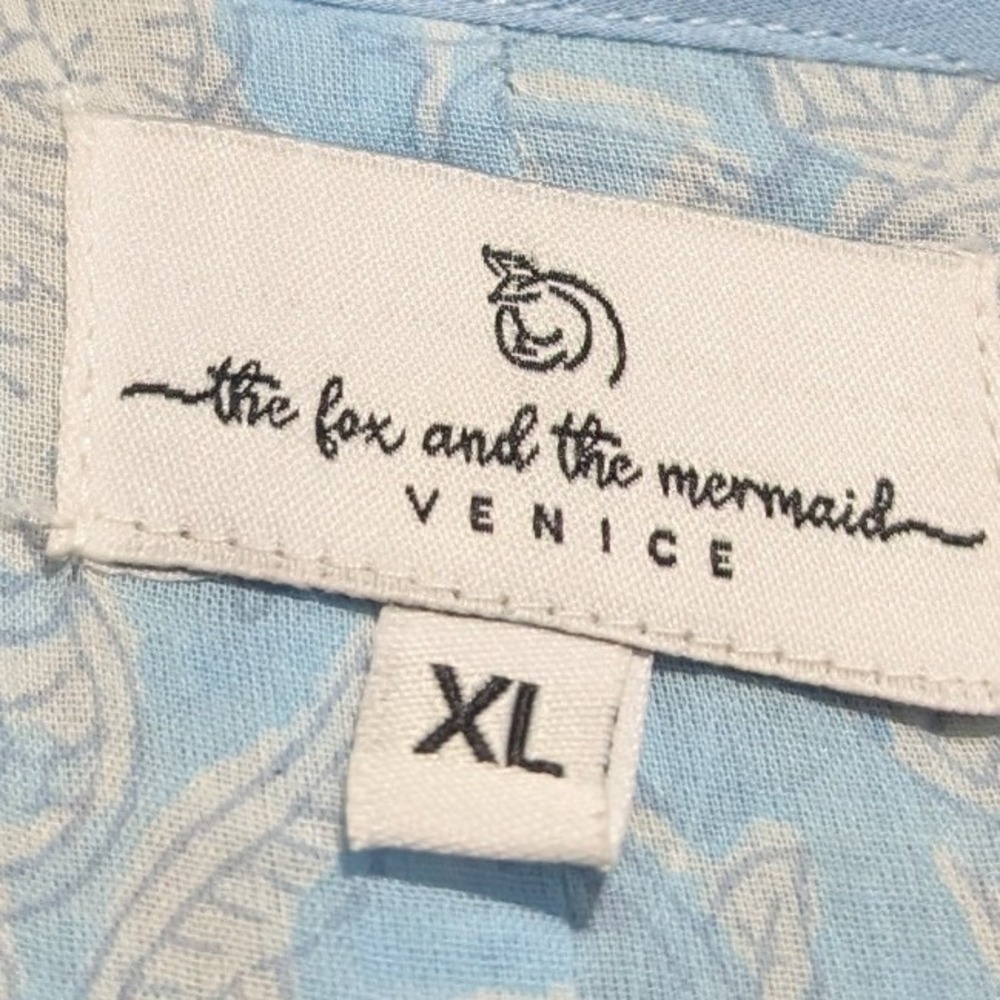 The Fox and the Mermaid Cotton Floral Print Midi Dress Blue Women's Size XL - Picture 9 of 10
